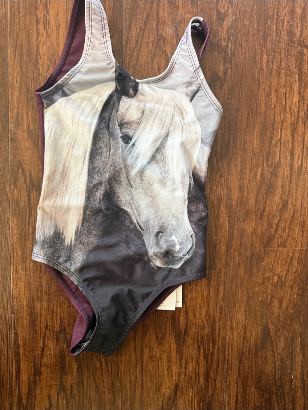 Girls Horse-Print One-Piece Swimsuit - Maroon Size 5